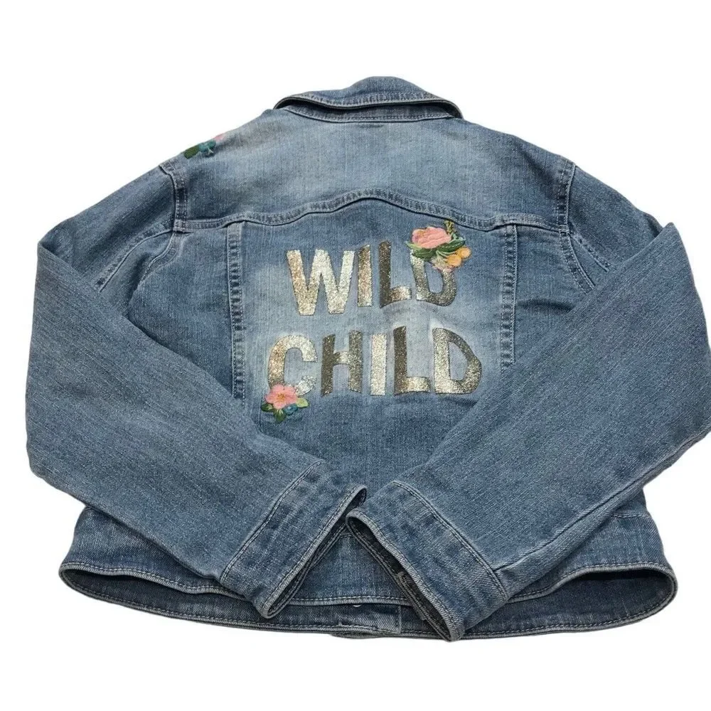 Arizona Jean jacket girls small Denim long‎ sleeve Jack embroidery floral child